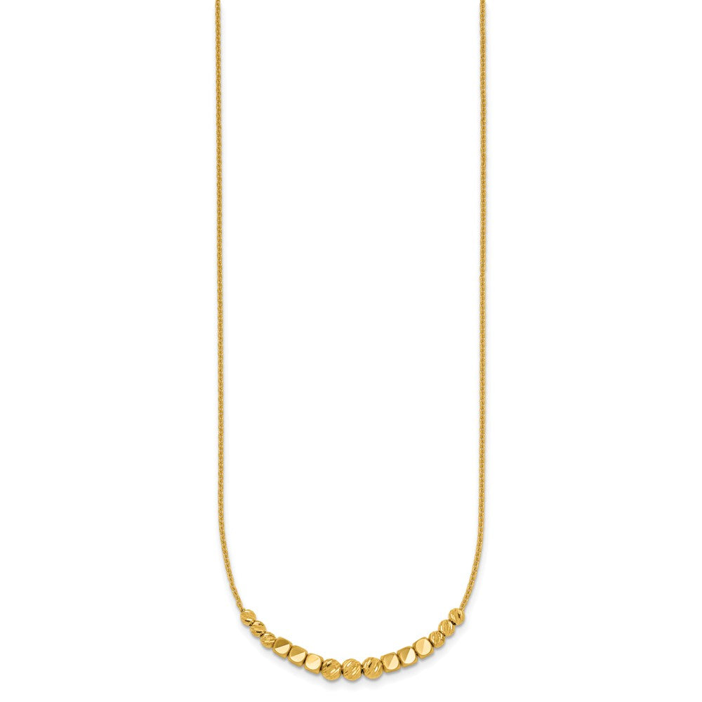 14K Yellow Gold Polished Diamond-cut and Square Beaded 16 Inch Necklace Plus 2 Inch Extender