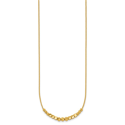 14K Yellow Gold Polished Diamond-cut and Square Beaded 16 Inch Necklace Plus 2 Inch Extender