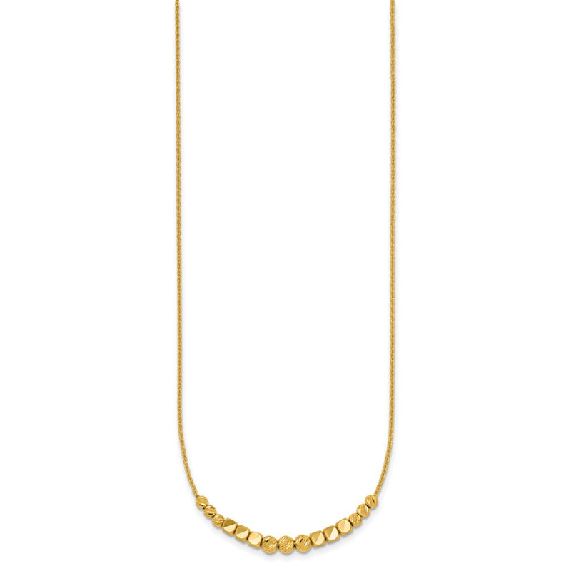14K Yellow Gold Polished Diamond-cut and Square Beaded 16 Inch Necklace Plus 2 Inch Extender