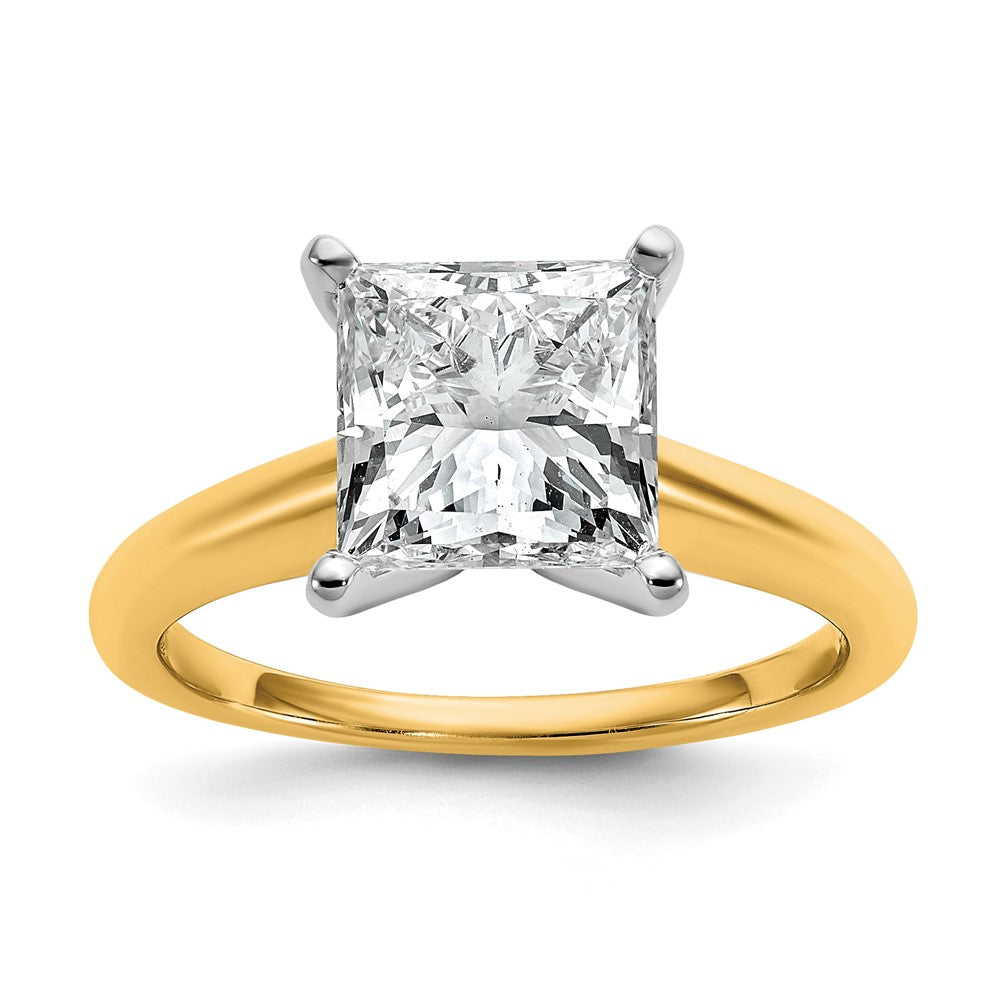 14K Two-Tone Gold Two-tone 3 carat Certified Lab Grown Diamond VS+ F+ Princess Complete Solitaire Engagement Ring