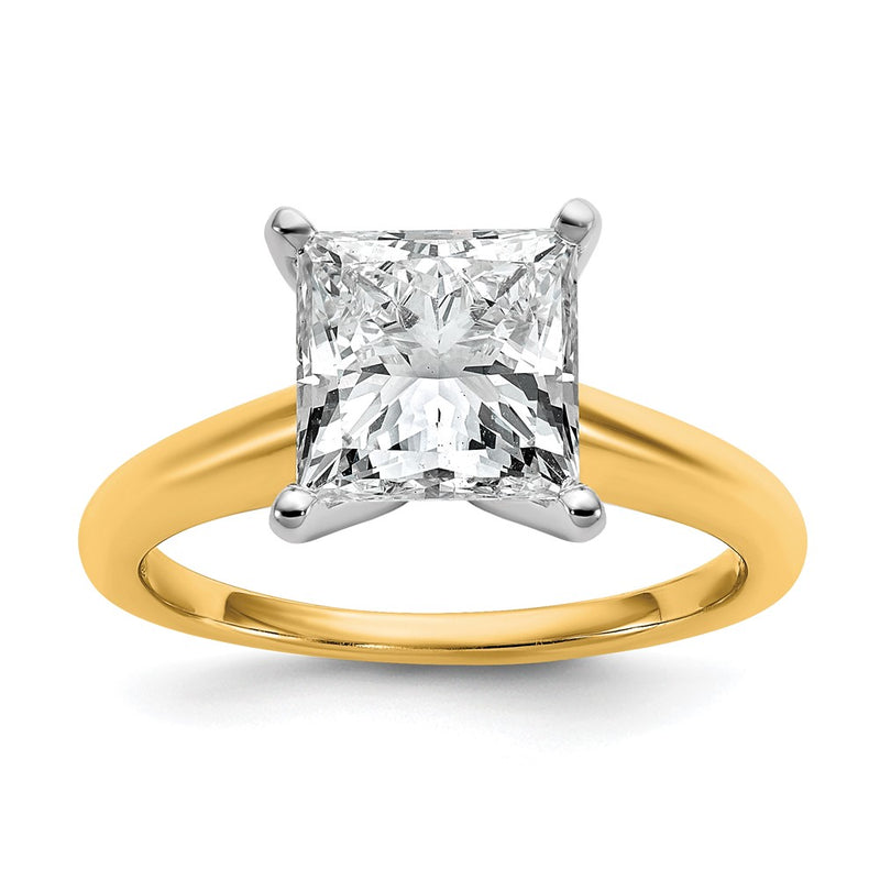 14K Two-Tone Gold Two-tone 3 carat Certified Lab Grown Diamond VS+ F+ Princess Complete Solitaire Engagement Ring