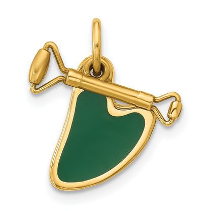 14K Yellow Gold Fancy Green Enameled Gua Sha with Facial Roller Charm