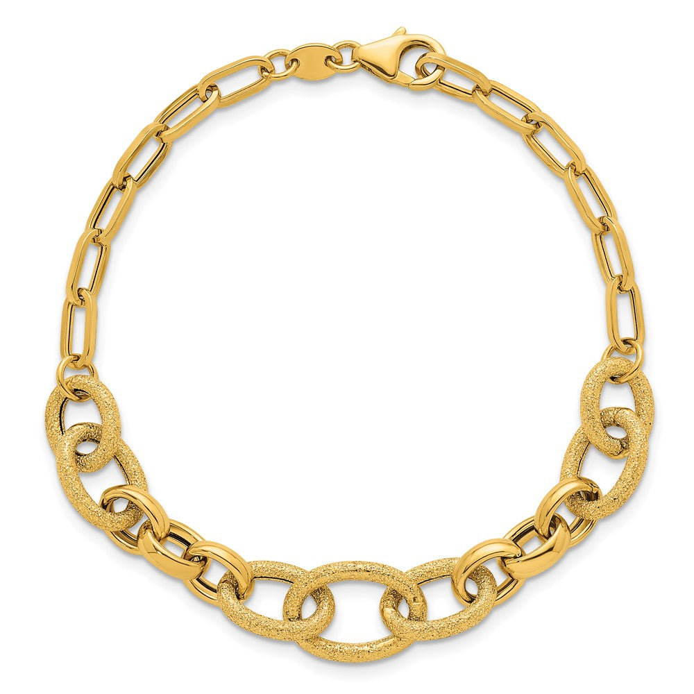 14K Yellow Gold Polished and Textured Link 7.5 Inch Bracelet