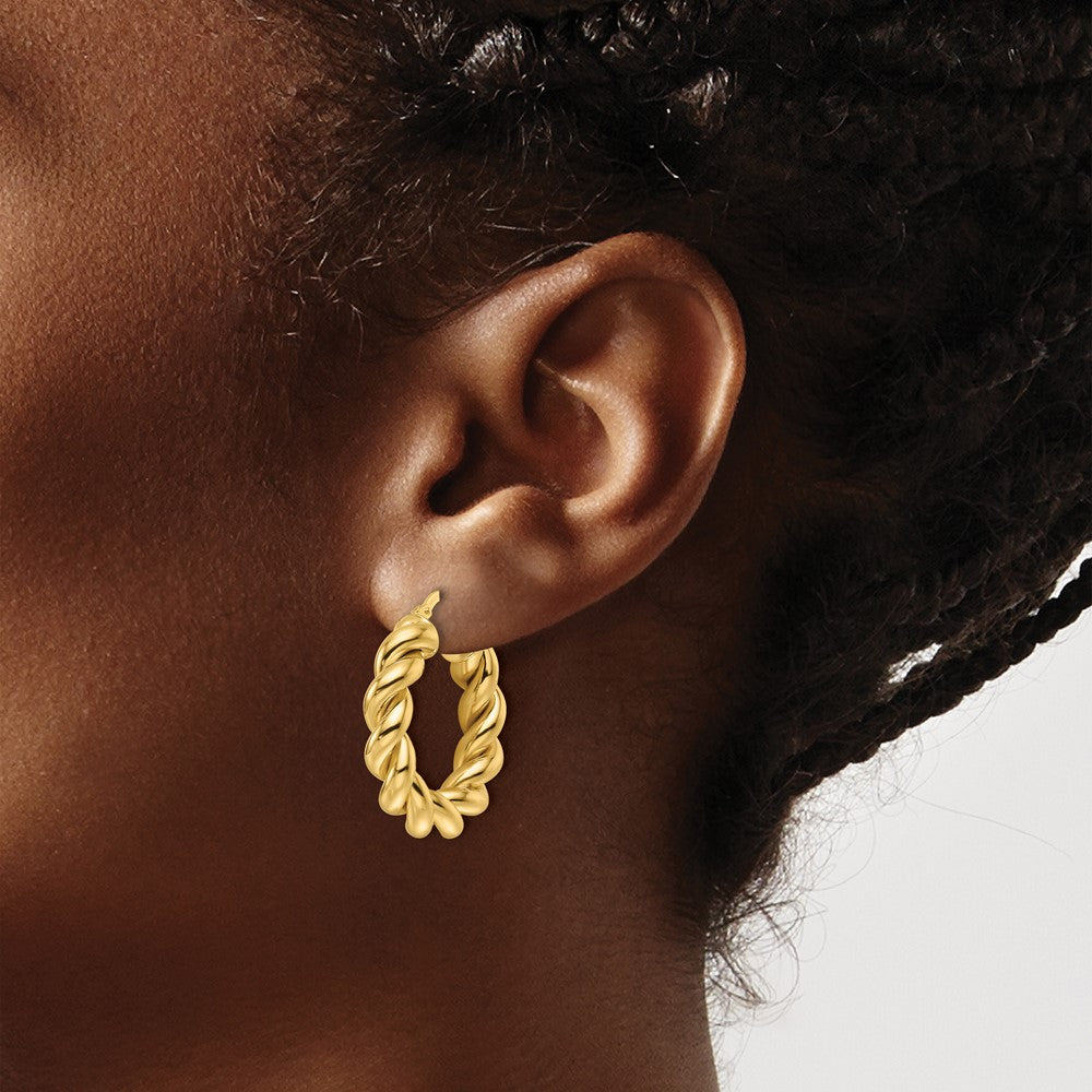 14K Yellow Gold Polished 5.3mm Hollow Twisted Round Hoop Earrings