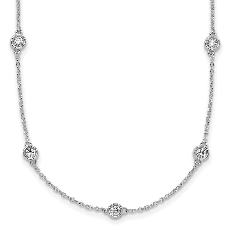 14K White Gold Complete 7/8 carat Bezel-set Diamond and Cable Chain 15-Station 18 Inch Necklace