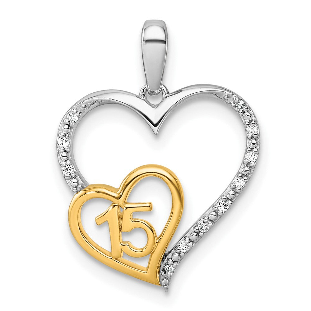 14K Two-Tone Gold Two-tone Polished 1/20 carat Diamond Quinceanera 15 Heart Pendant