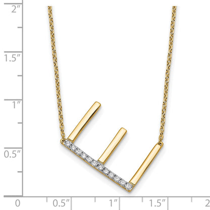 14K Yellow Gold Sideways Diamond Initial E 18 Inch Necklace