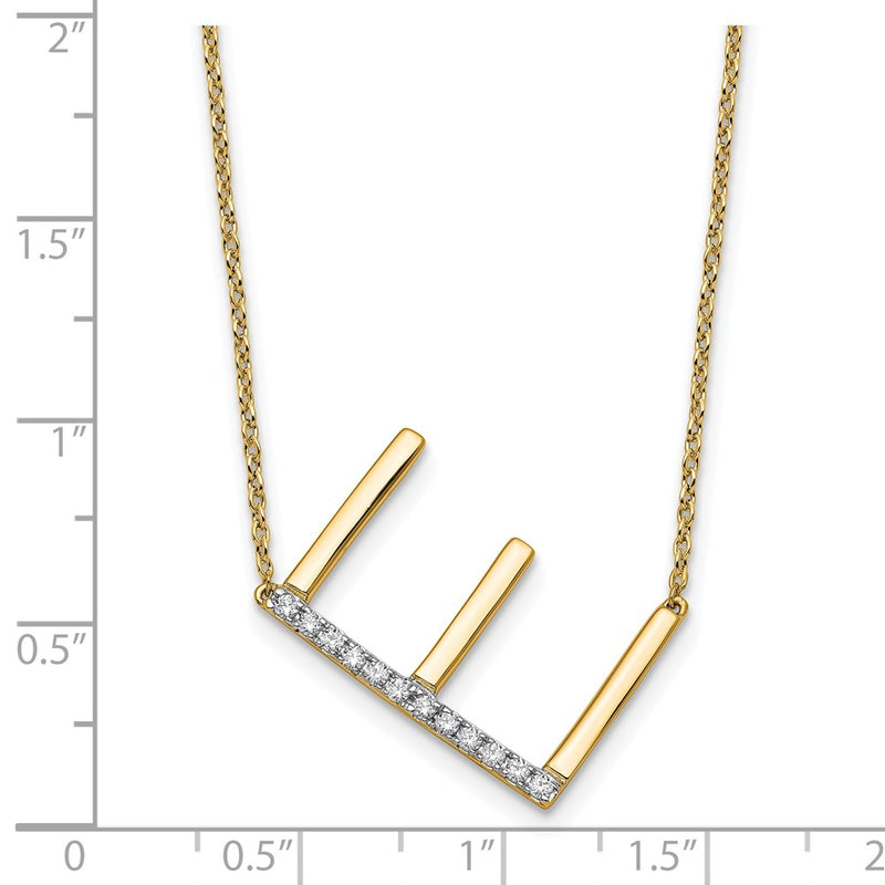 14K Yellow Gold Sideways Diamond Initial E 18 Inch Necklace