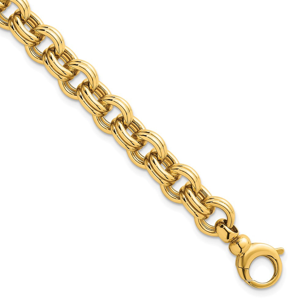 14K Yellow Gold Polished 8.5mm Lightweight Double Link Cable 7.5 Inch Bracelet Plus 0.75 Inch Extender