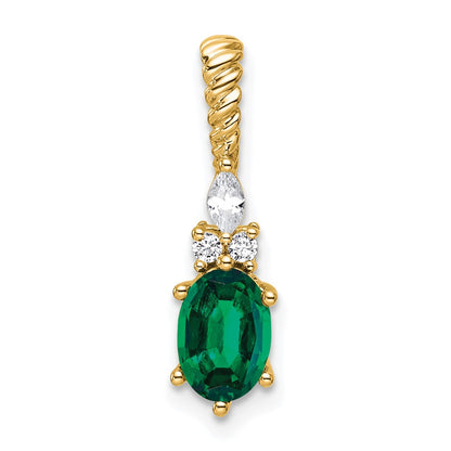 14K Yellow Gold Diamond and 7x5 Oval May/Lab Created Emerald Twisted Chain Slide