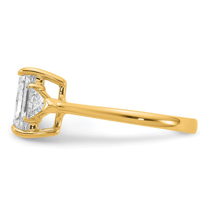 14K Yellow Gold 1/2 carat Lab Grown Diamond VS+ F+ Triangle 2 carat Radiant Center Semi Mount Three Stone Engagement Ring