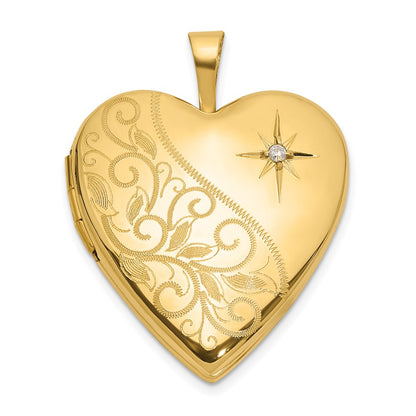 14K Yellow Gold Polished Diamond Scrolled 20mm Heart Locket