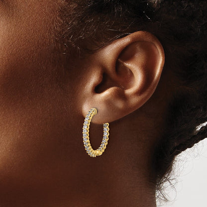 14K Yellow Gold 1.6 carat Diamond In/Out Hoop w/Safety Clasp Earrings