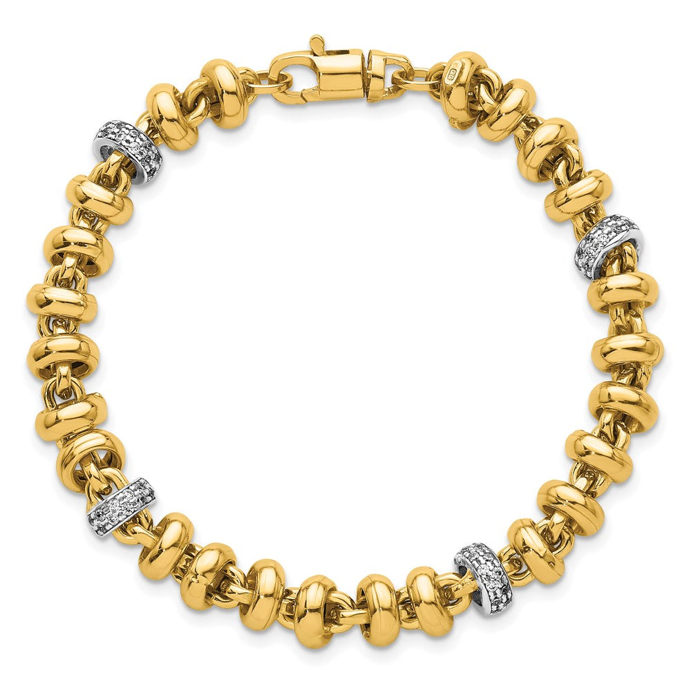 14K Two-Tone Gold Two-tone Polished Fancy Link CZ 7.5 Inch Bracelet
