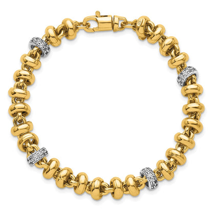 14K Two-Tone Gold Two-tone Polished Fancy Link CZ 7.5 Inch Bracelet