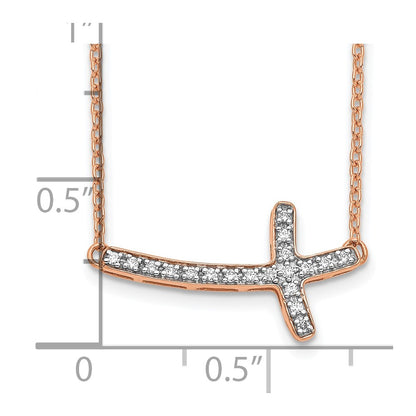 14K Rose Gold 1/10 carat Diamond Sideways Cross 18 Inch Necklace