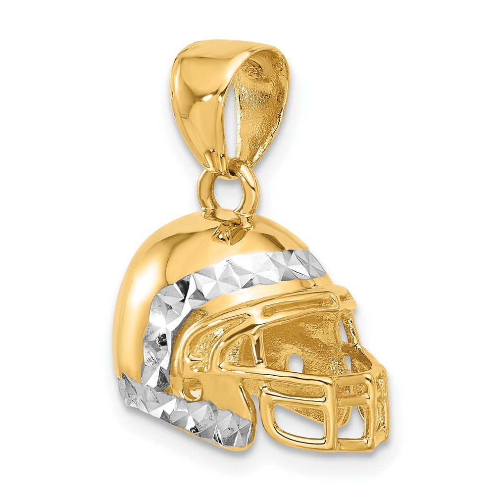 14K Yellow Gold and Rhodium Diamond-cut 3-D Football Helmet Pendant