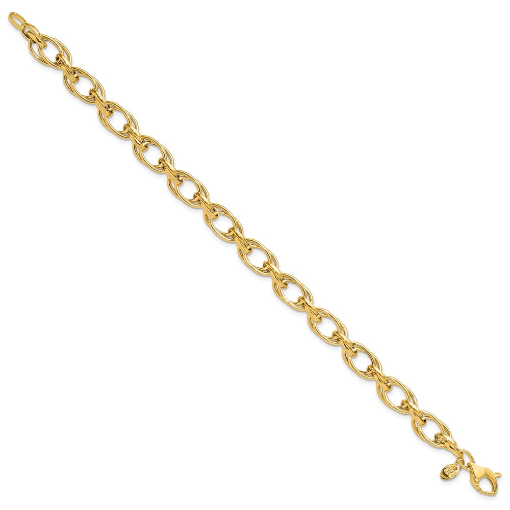 14K Yellow Gold Polished 7.5mm Fancy Double Link 8 Inch Bracelet