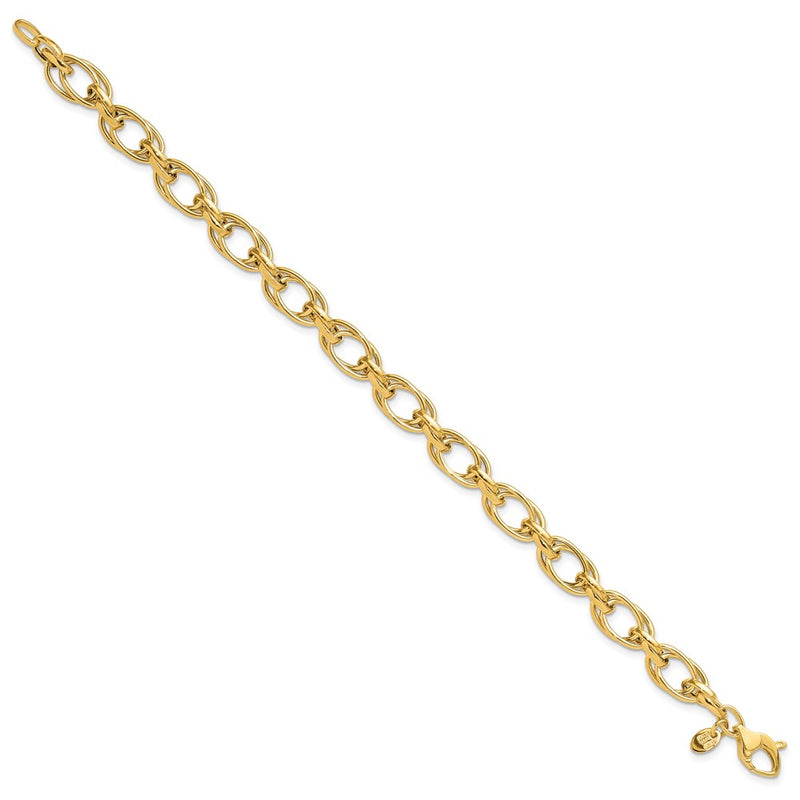 14K Yellow Gold Polished 7.5mm Fancy Double Link 8 Inch Bracelet