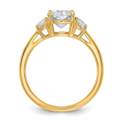 14K Yellow Gold 1/2 carat Lab Grown Diamond VS/SI+ G+ Half Moon and 1 1/2 carat Cushion Center Semi Mount Three Stone Engagement Ring
