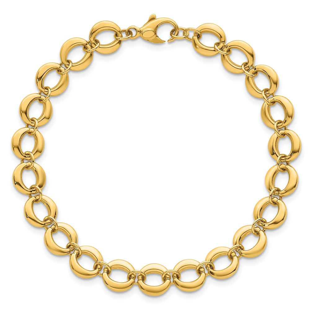 14K Yellow Gold Polished 8mm Fancy Circle Link 7.5 Inch Bracelet
