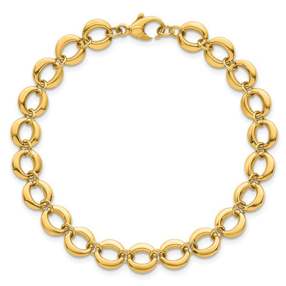 14K Yellow Gold Polished 8mm Fancy Circle Link 7.5 Inch Bracelet