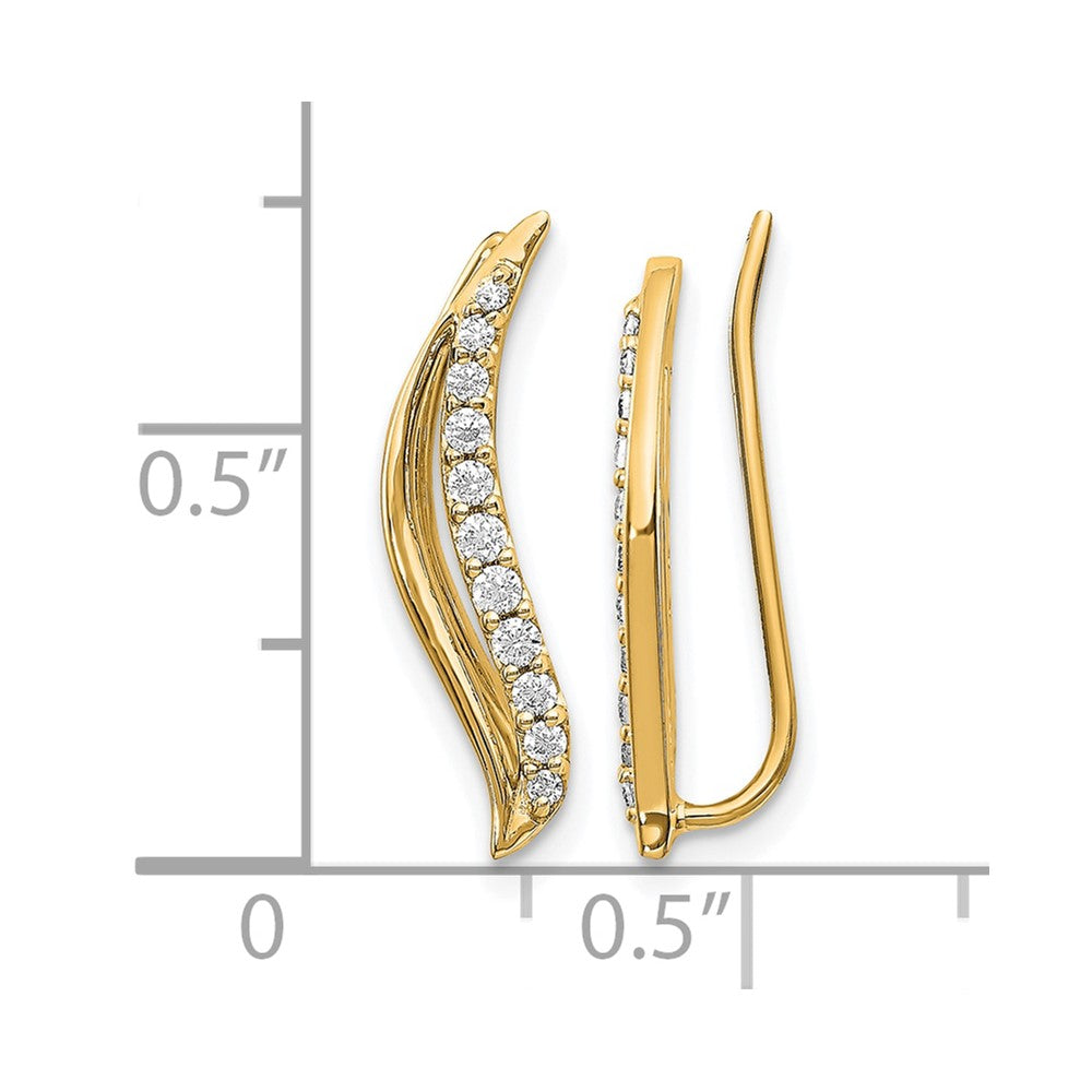 14K Yellow Gold 1/4 carat Diamond Wave Ear Climber Earrings