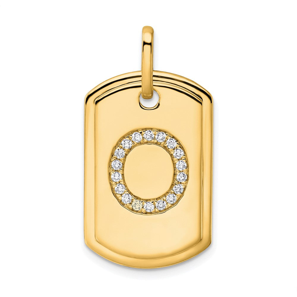 14K Yellow Gold Diamond Initial O Dog Tag Charm