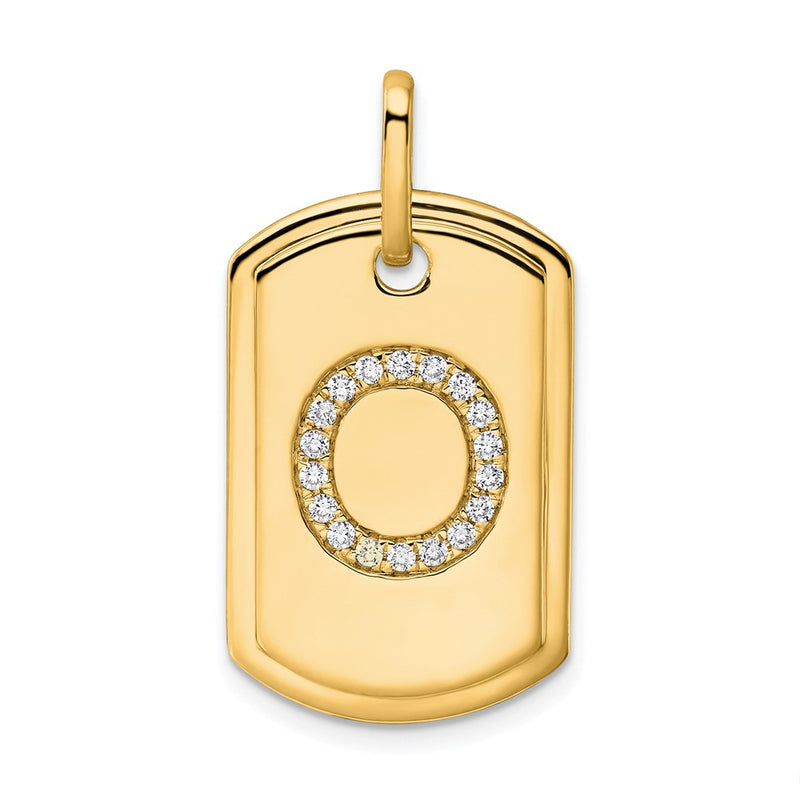 14K Yellow Gold Diamond Initial O Dog Tag Charm