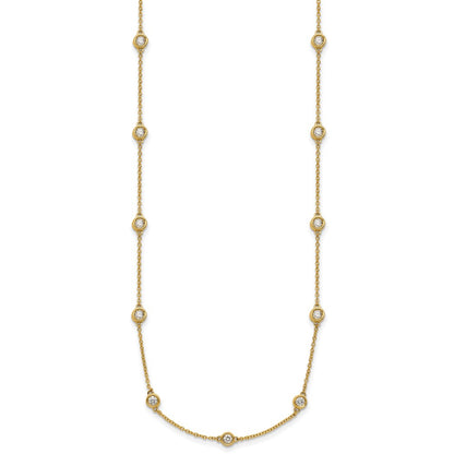 14K Yellow Gold Complete 1 carat Bezel-set Diamond and Cable Chain 17-Station 18 Inch Necklace