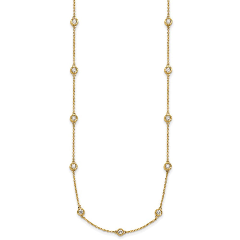 14K Yellow Gold Complete 1 carat Bezel-set Diamond and Cable Chain 17-Station 18 Inch Necklace