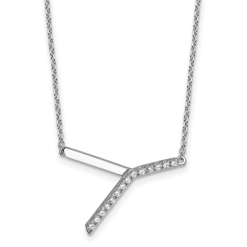 14K White Gold Sideways Diamond Initial Y 18 Inch Necklace