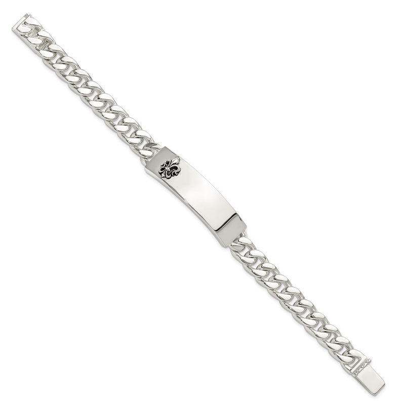 Sterling Silver Antiqued Fleur-de-lis ID Men's Bracelet