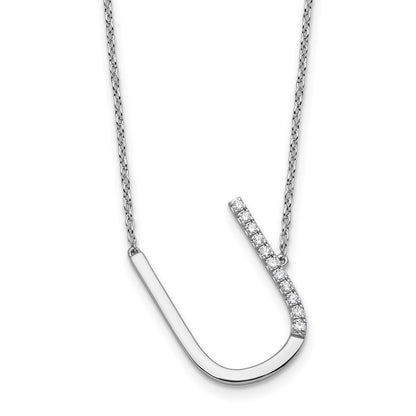 14K White Gold Sideways Diamond Initial U 18 Inch Necklace