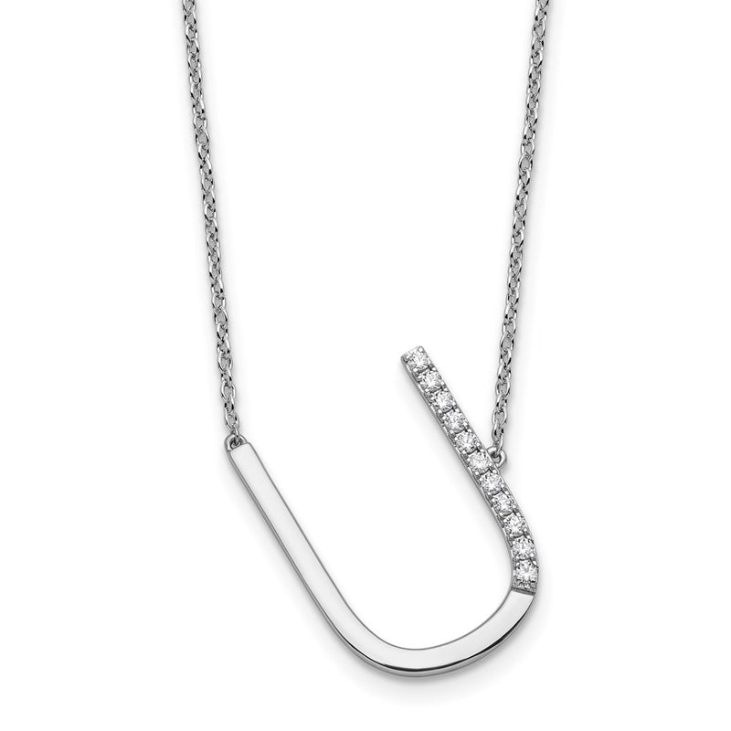 14K White Gold Sideways Diamond Initial U 18 Inch Necklace