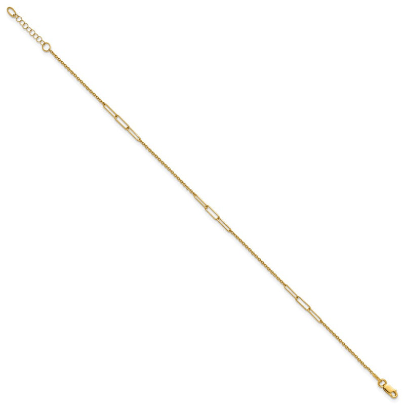 14K Yellow Gold Polished Paper Clip and Cable Link 9 Inch Plus 1 Inch Extender - Total 10 Inch Anklet