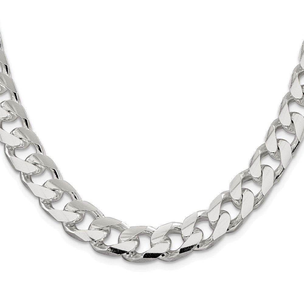 Sterling Silver Rhodium-plated 11mm Domed w/ Side D/C Curb 24 Inch Chain