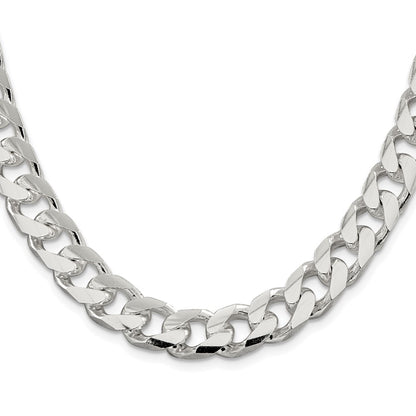 Sterling Silver Rhodium-plated 11mm Domed w/ Side D/C Curb 24 Inch Chain