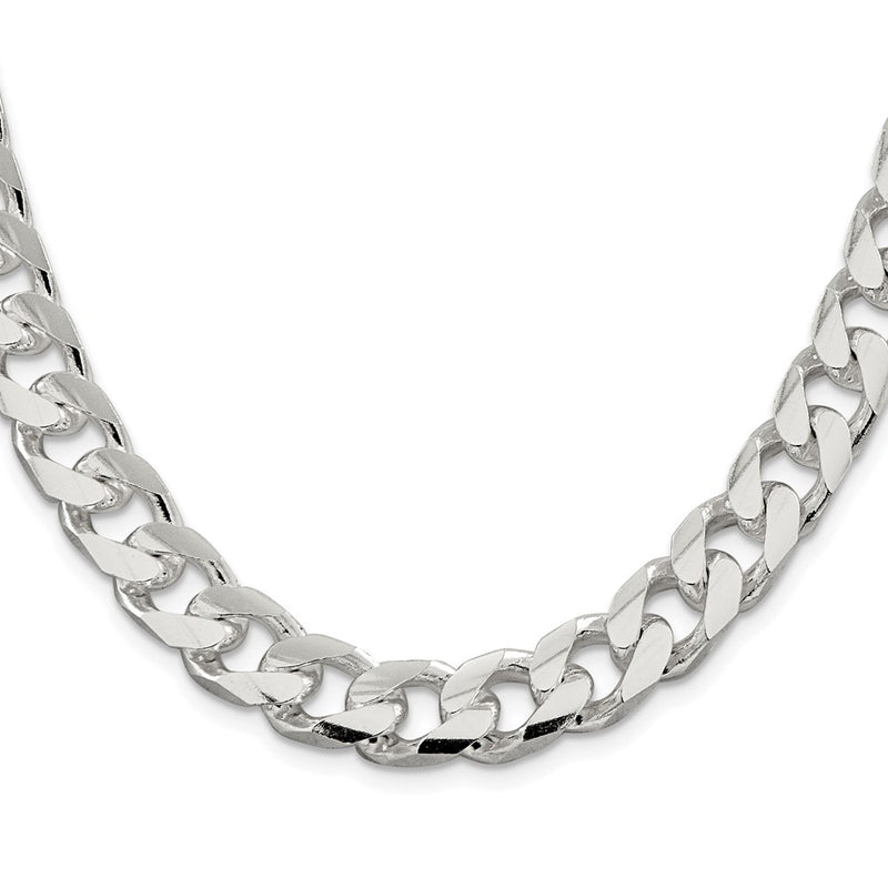 Sterling Silver Rhodium-plated 11mm Domed w/ Side D/C Curb 24 Inch Chain