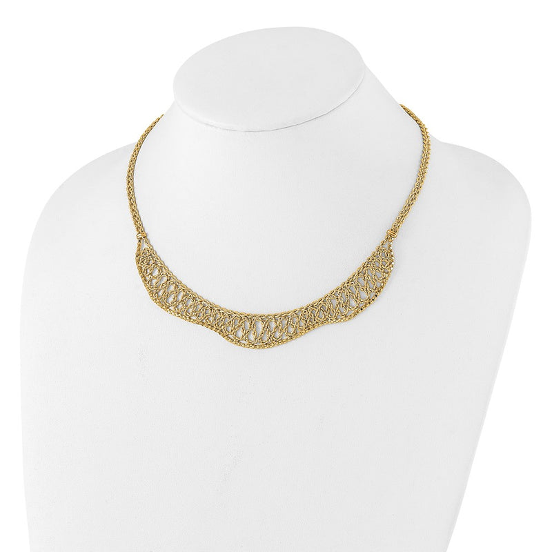 14K Yellow Gold Diamond-cut Braided Rope Chain Fancy Front Drape 17.25 Inch Necklace