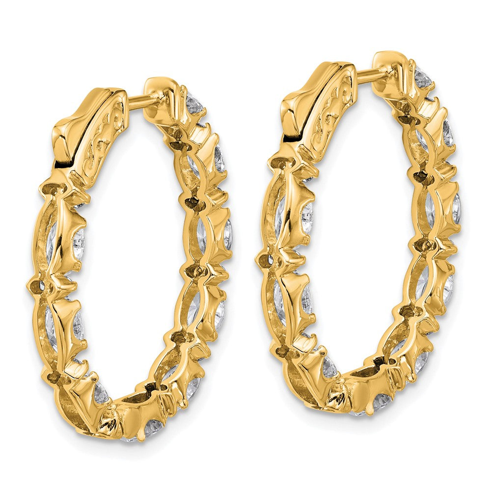 14K Yellow Gold Certified Oval and Round VS DEF Diamond Inside/Outside Hoop Earrings
