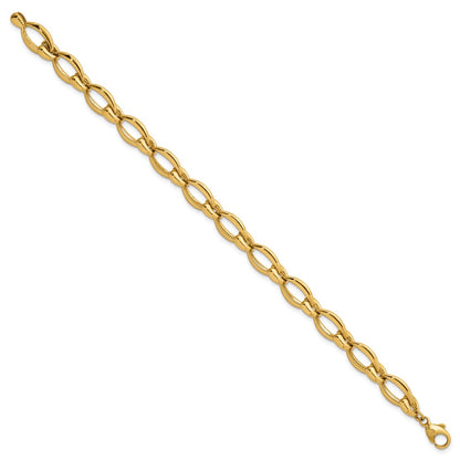 14K Yellow Gold Polished 8.75mm Round and Oval Fancy Link 7.5 Inch Bracelet