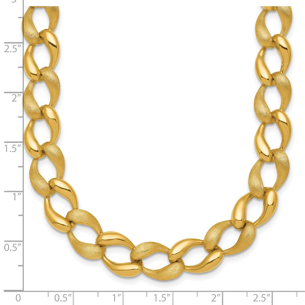 14K Yellow Gold Brushed and Polished 9mm Fancy Curb Link 17 Inch Necklace