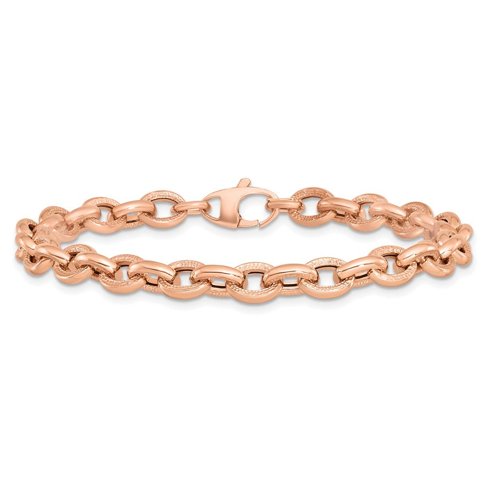 14K Rose Gold Textured Link 7.5 Inch Bracelet