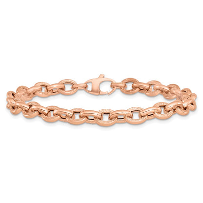 14K Rose Gold Textured Link 7.5 Inch Bracelet