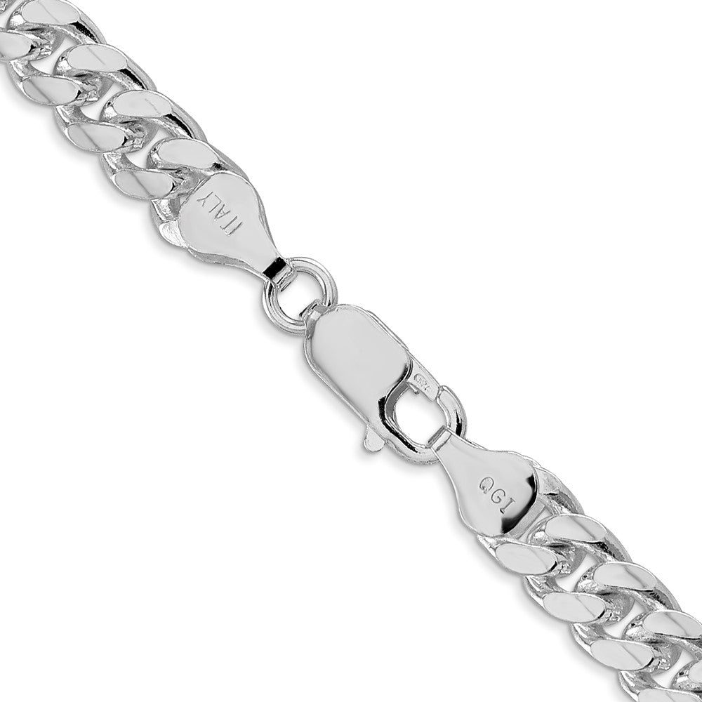 Sterling Silver Rhodium-plated 7mm Domed w/ Side D/C Curb 26 Inch Chain