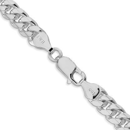 Sterling Silver Rhodium-plated 7mm Domed w/ Side D/C Curb 26 Inch Chain