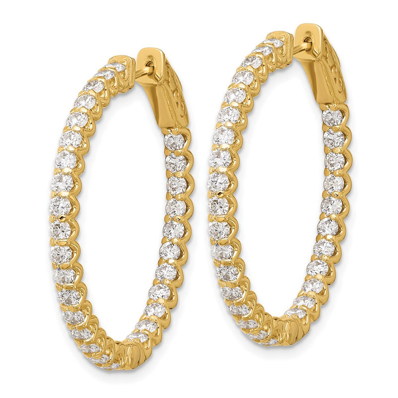 14K Yellow Gold 2.9 carat Diamond In/Out Oval Hoop w/Safety Clasp Earrings
