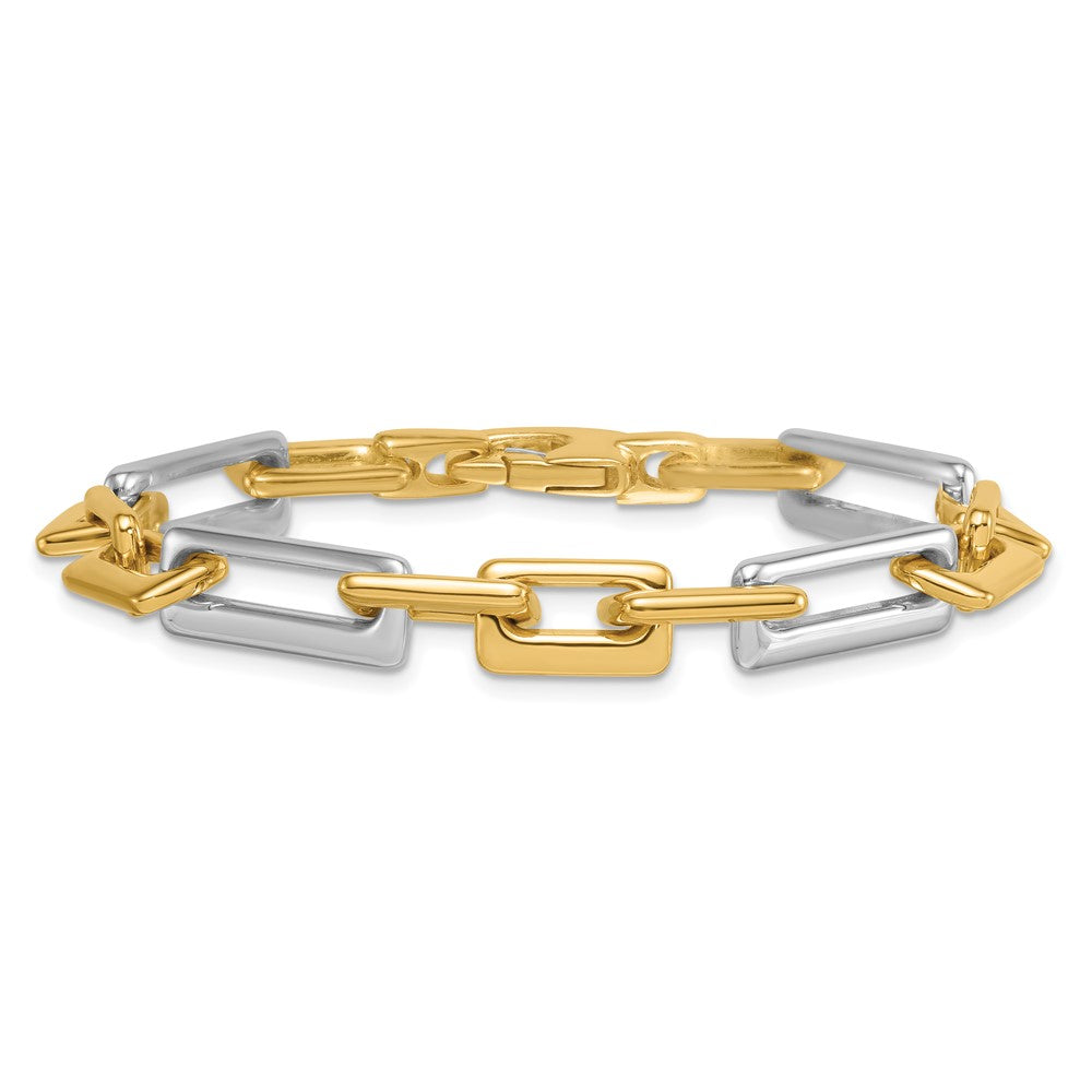 14K Two-Tone Gold Two Tone Polished 8mm Fancy Square And Rectangle Figaro 7.25 Inch Bracelet