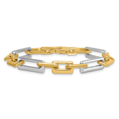 14K Two-Tone Gold Two Tone Polished 8mm Fancy Square And Rectangle Figaro 7.25 Inch Bracelet